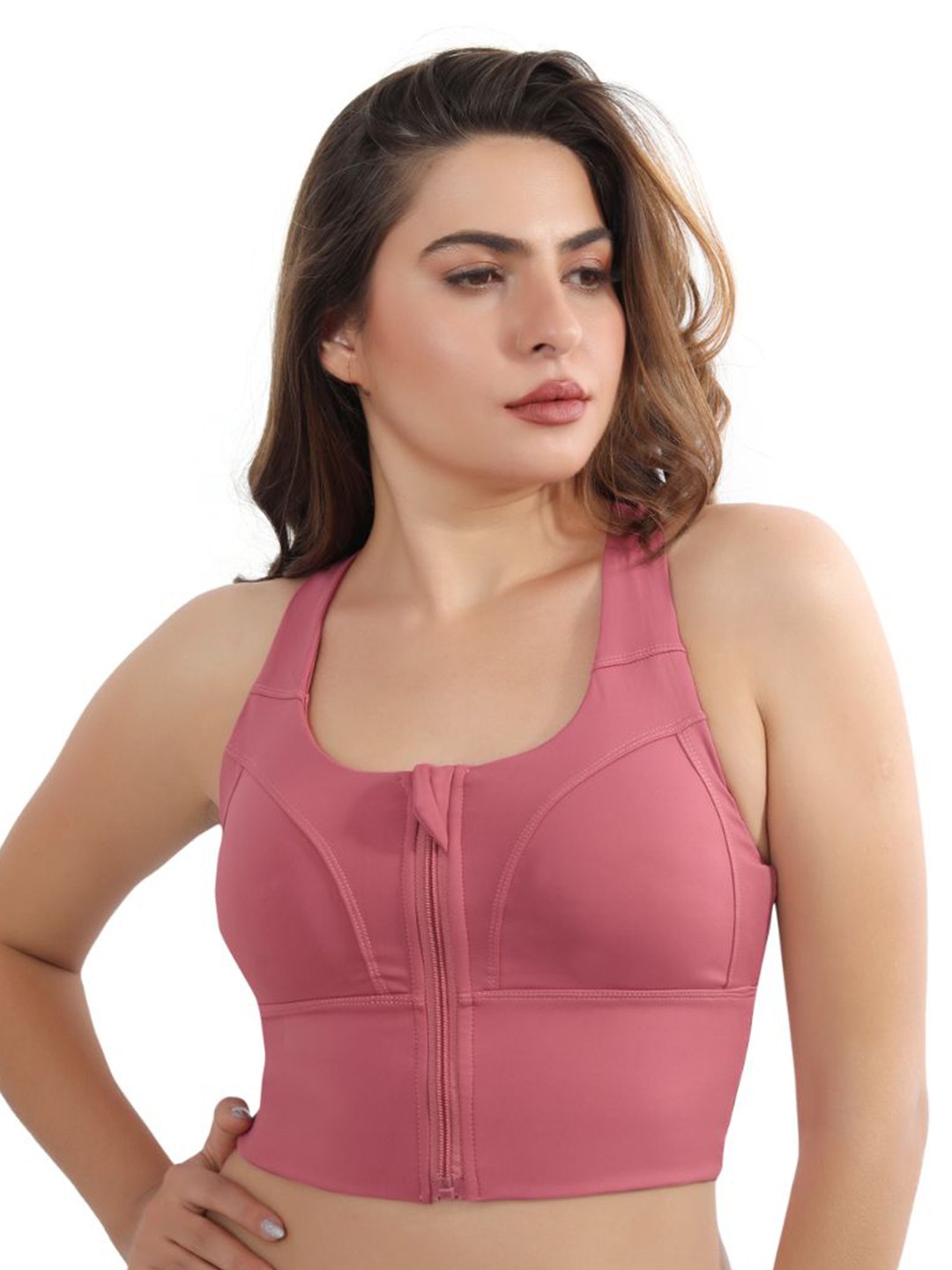 

Bella Voste women full coverage non wired lightly padded workout bra, Pink