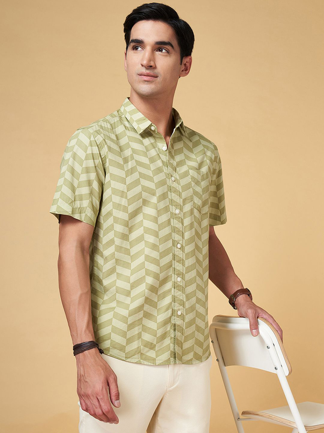 

BYFORD by Pantaloons Men Opaque Printed Casual Cotton Shirt, Green