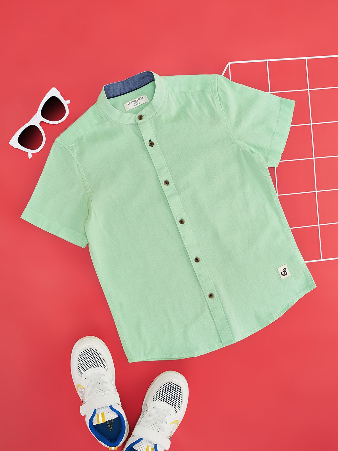 

Pantaloons Junior Boys Band Collar Solid Opaque Casual Shirt, Green