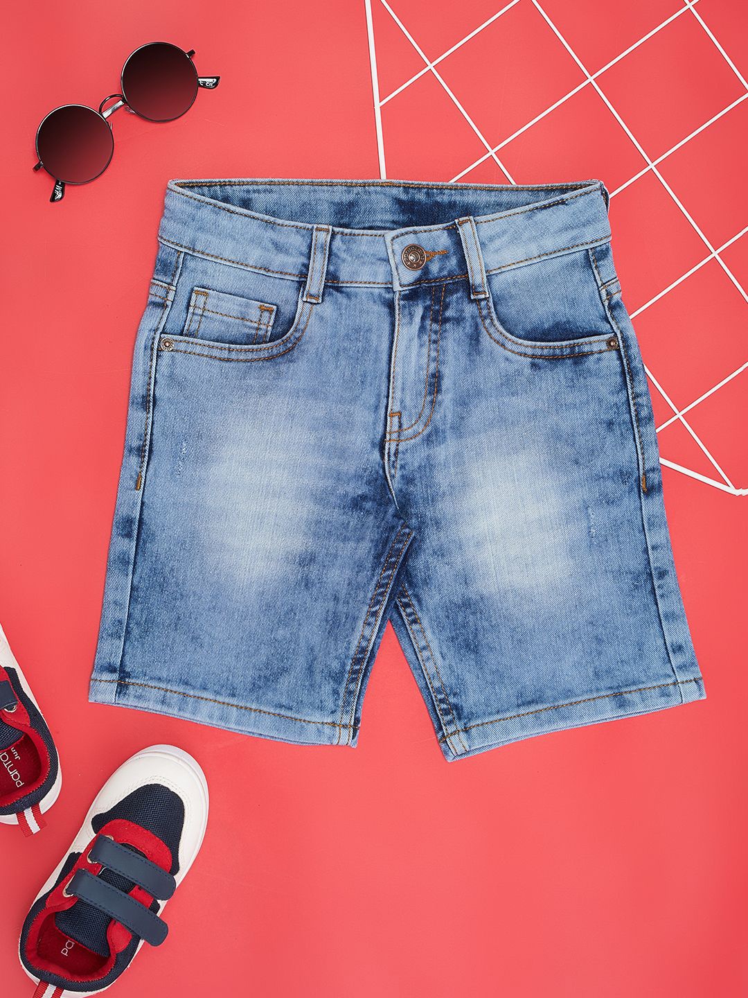

Pantaloons Junior Boys Washed Mid-Rise Light Fade Denim Shorts, Blue