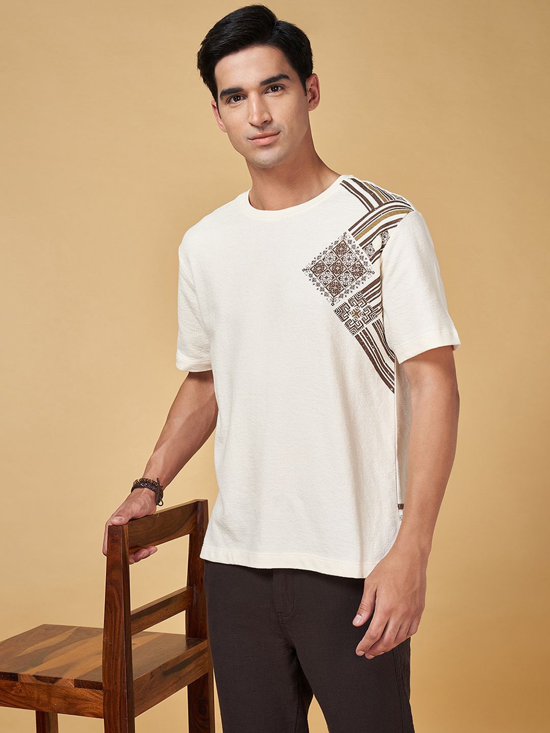 

7 Alt by Pantaloons Men Printed Round Neck T-shirt, White