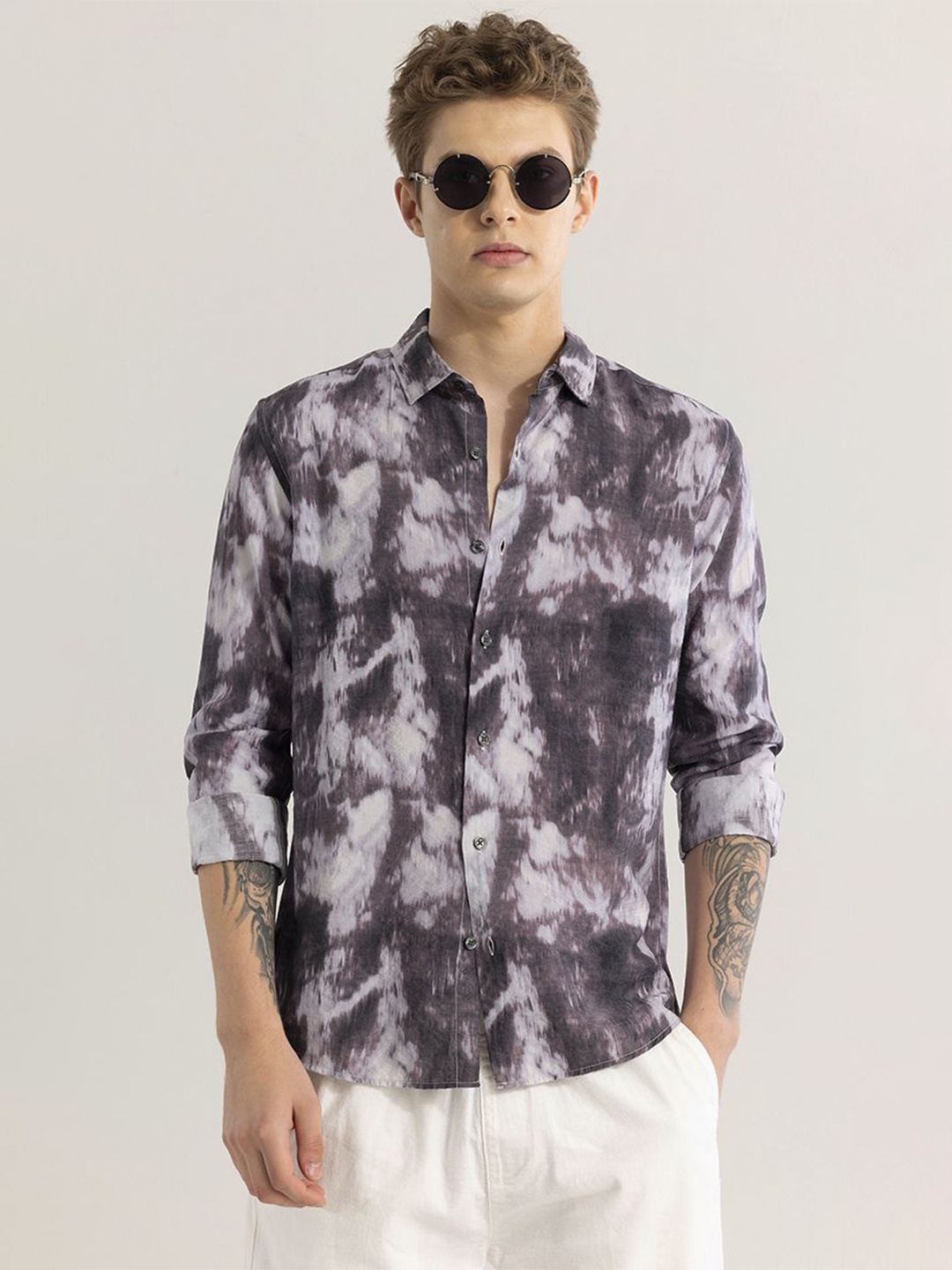 

Snitch Men Printed Straight Skinny Fit Opaque Casual Shirt, Mauve
