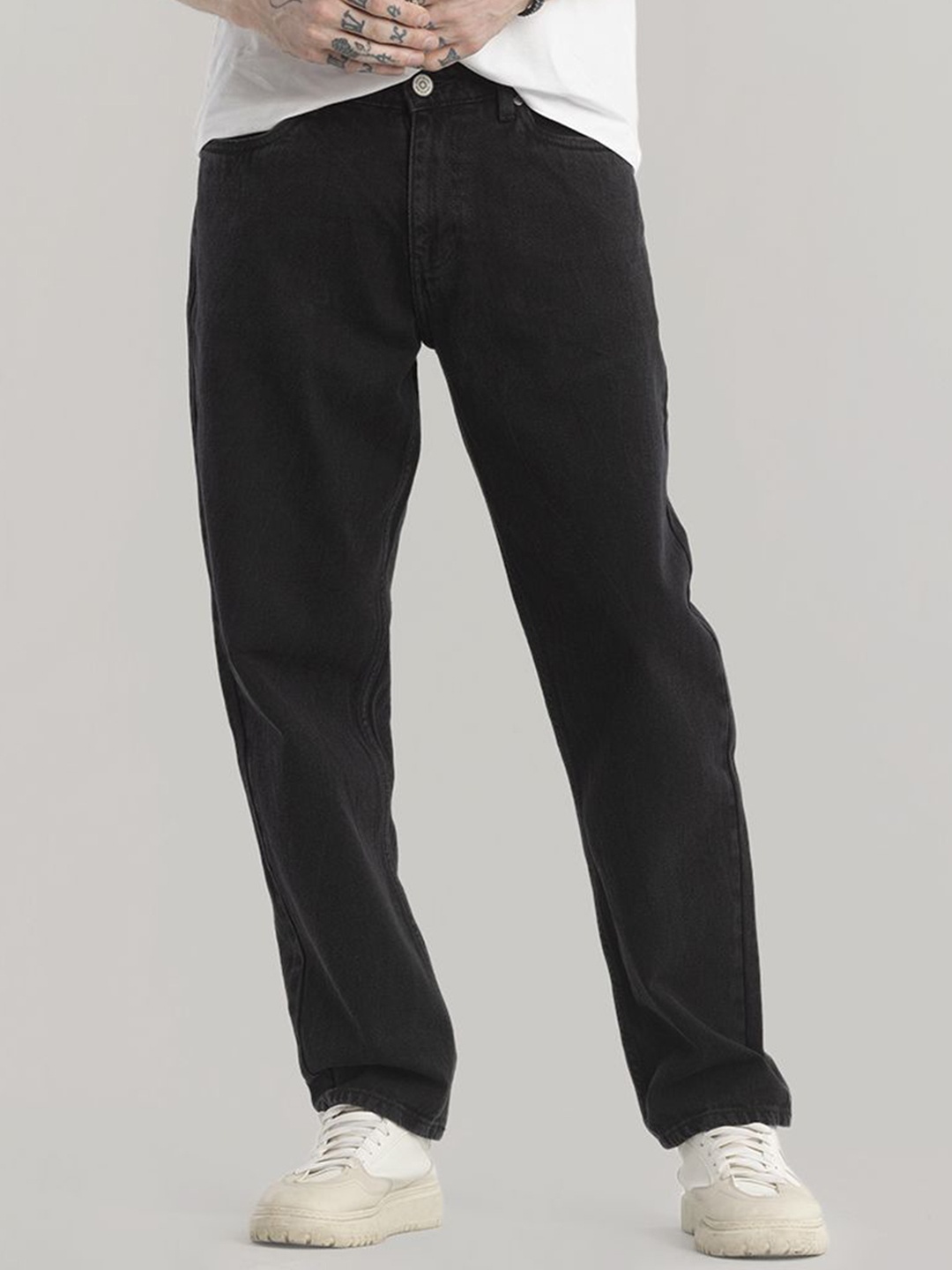 

Snitch Men Jean Relaxed Fit Stretchable Cotton Jeans, Charcoal