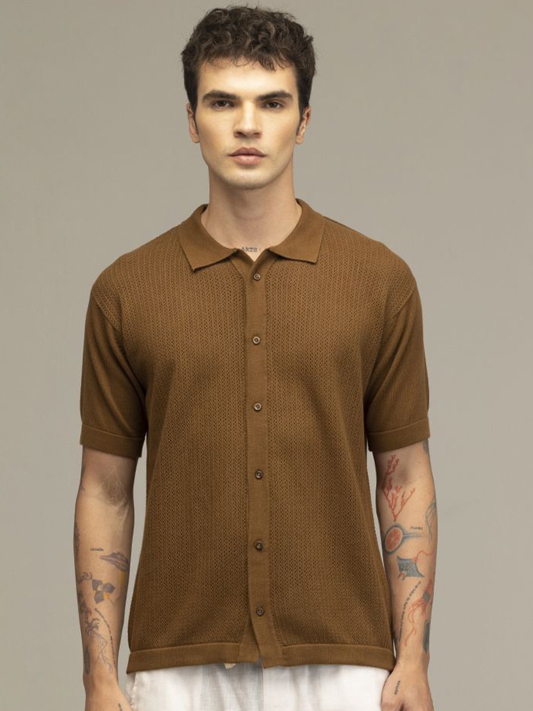 

Snitch Men Textured Casual Shirt, Brown