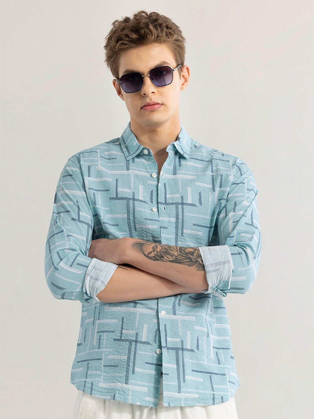 

Snitch Men Straight Skinny Fit Opaque Casual Shirt, Blue