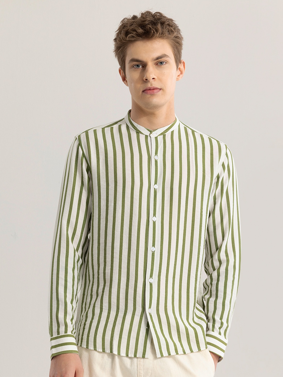 

Snitch Men Straight Slim Fit Opaque Striped Casual Shirt, White