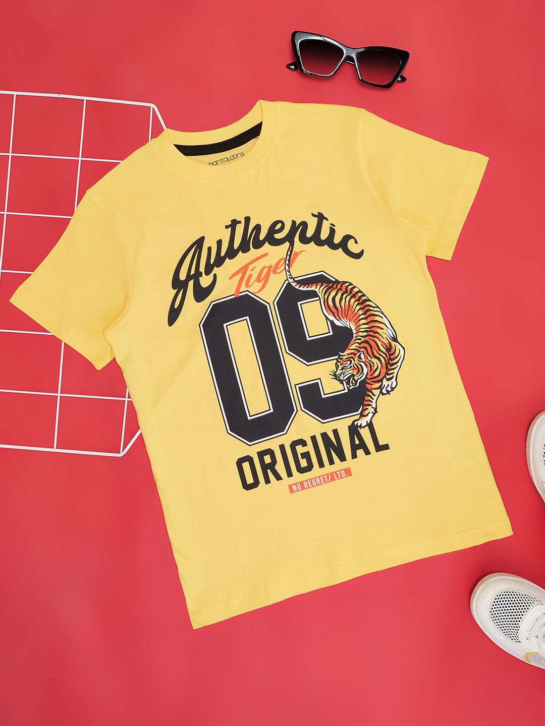 

Pantaloons Junior Boys Typography Printed Round Neck Pure Cotton Tshirt, Yellow
