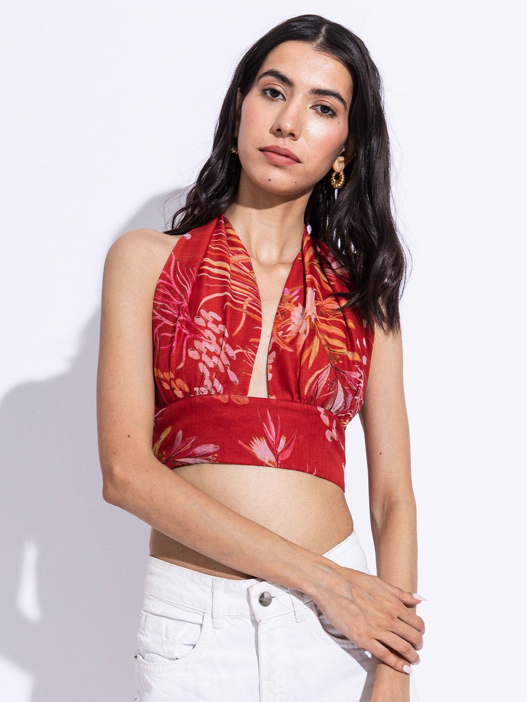 

AROOP INDIA Print Chiffon Top, Red