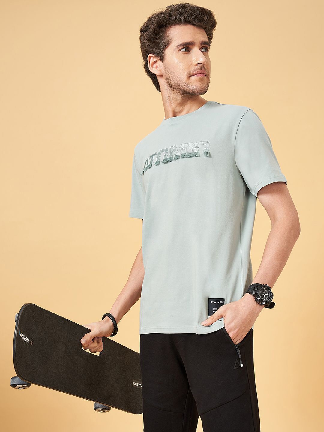 

Street 808 by Pantaloons Men Typography Embroidered Cotton T-shirt, Blue