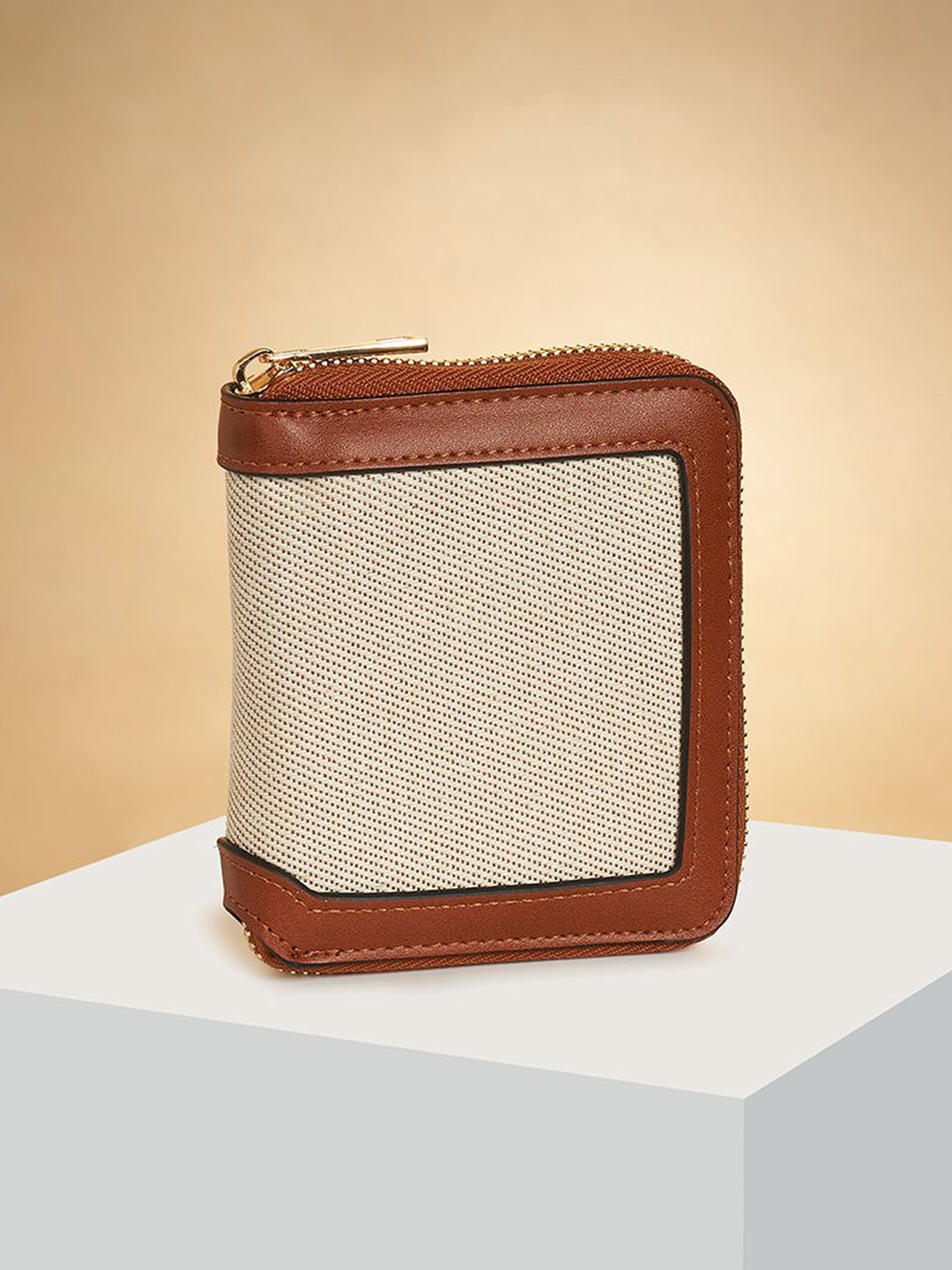 

Forever Glam by Pantaloons Women Geometric Textured Zip Around Wallet, Beige