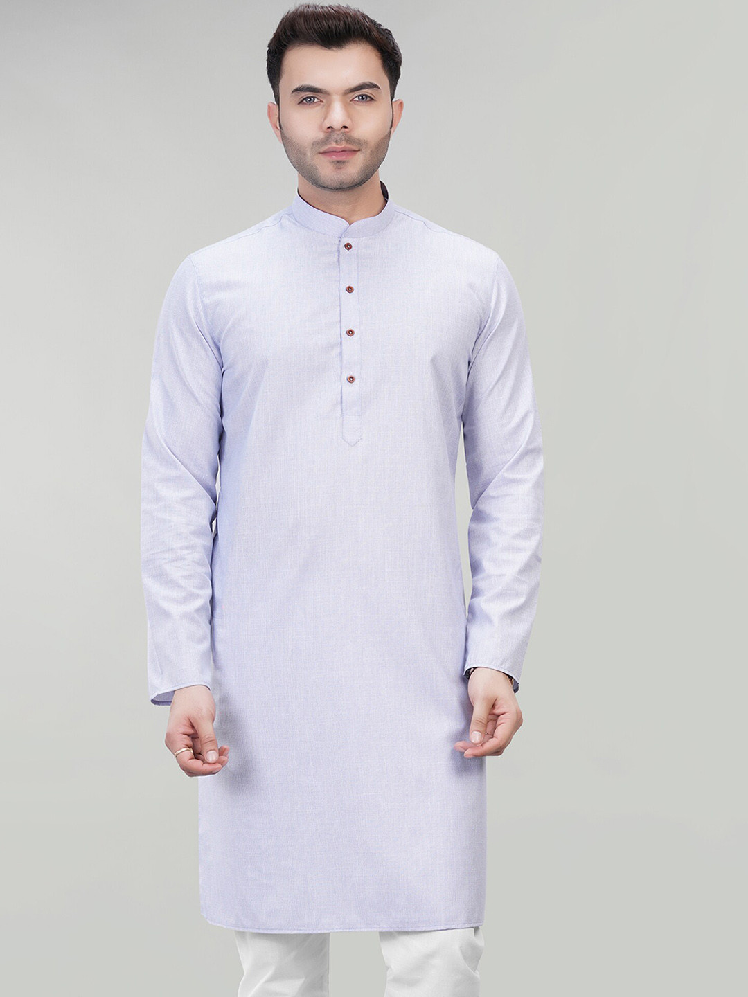 

LA'SCOOT Mandarin Collar Regular Pure Cotton Kurta with Trouser, Blue