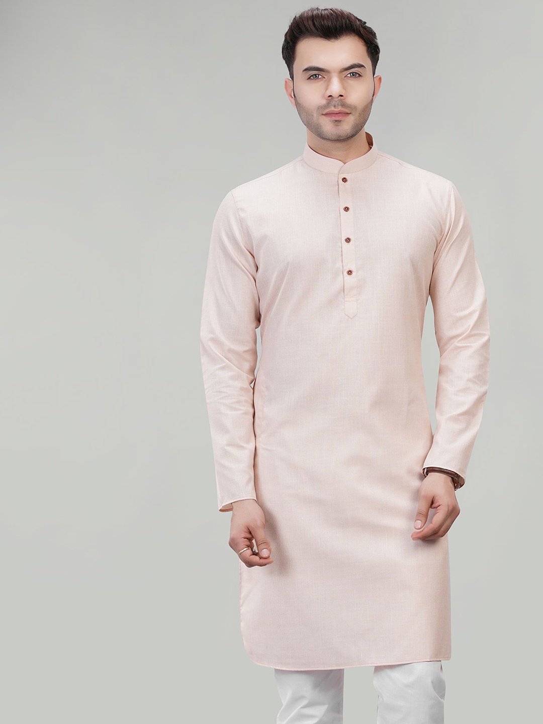 

LA'SCOOT Men Regular Pure Cotton Kurta with Trousers, Peach