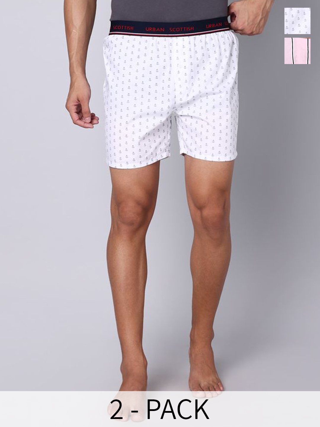 

URBAN SCOTTISH Pack Of 2 Printed Pure Cotton Boxers USBX2456_S, White