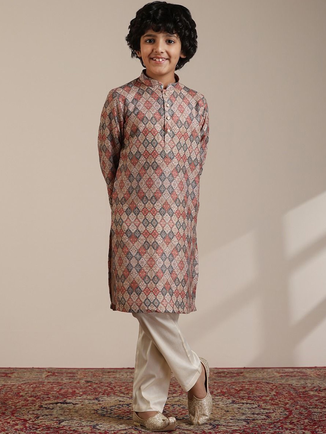 

Manyavar Boys Ethnic Motifs Printed Regular Kurta with Pyjamas, Beige