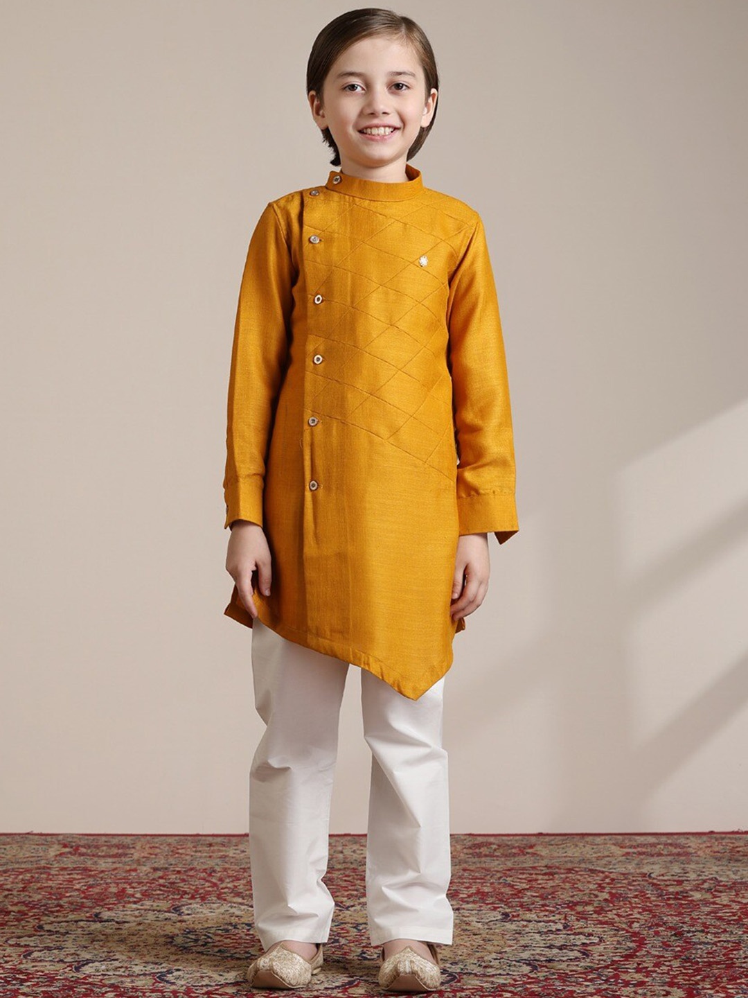 

Manyavar Boys Regular Kurta with Pyjamas, Mustard