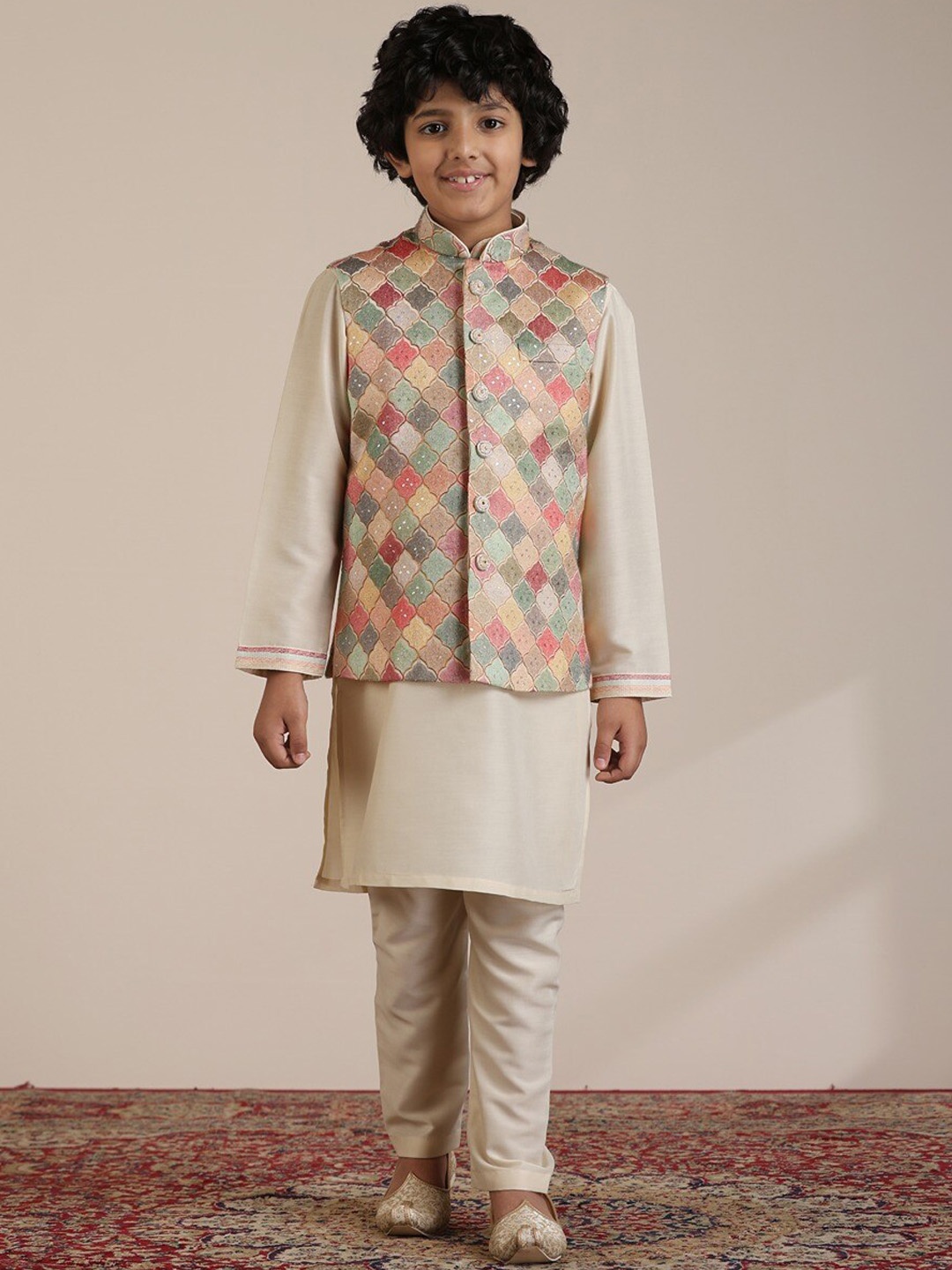 

Manyavar Boys Regular Kurta with Pyjamas, Beige