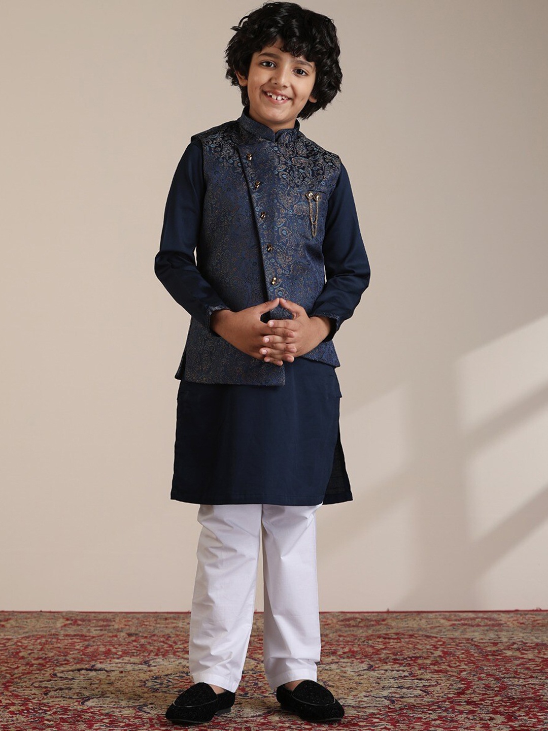 

Manyavar Boys Regular Kurta and Pyjama With Jacket, Blue