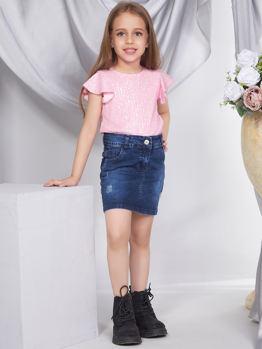 

Peppermint Girls Pencil Midi Pure Cotton Skirt, Navy blue