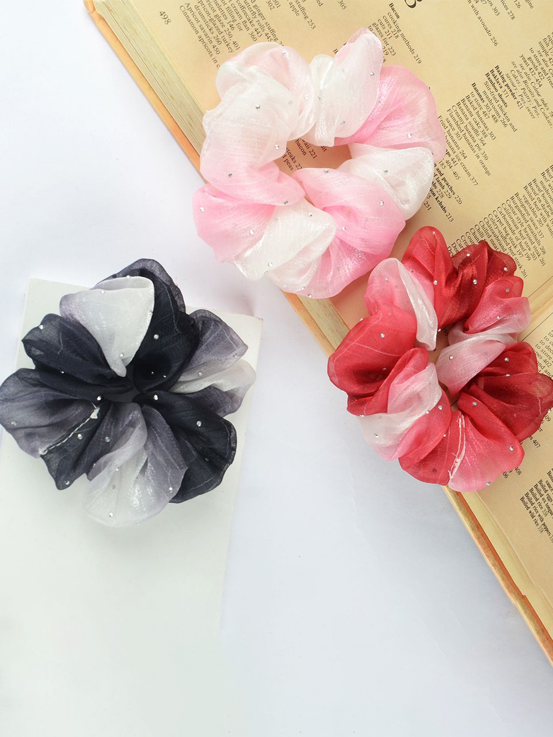 

Radhu & Kabby Women Set Of 3 Embellished Scrunchies, Black