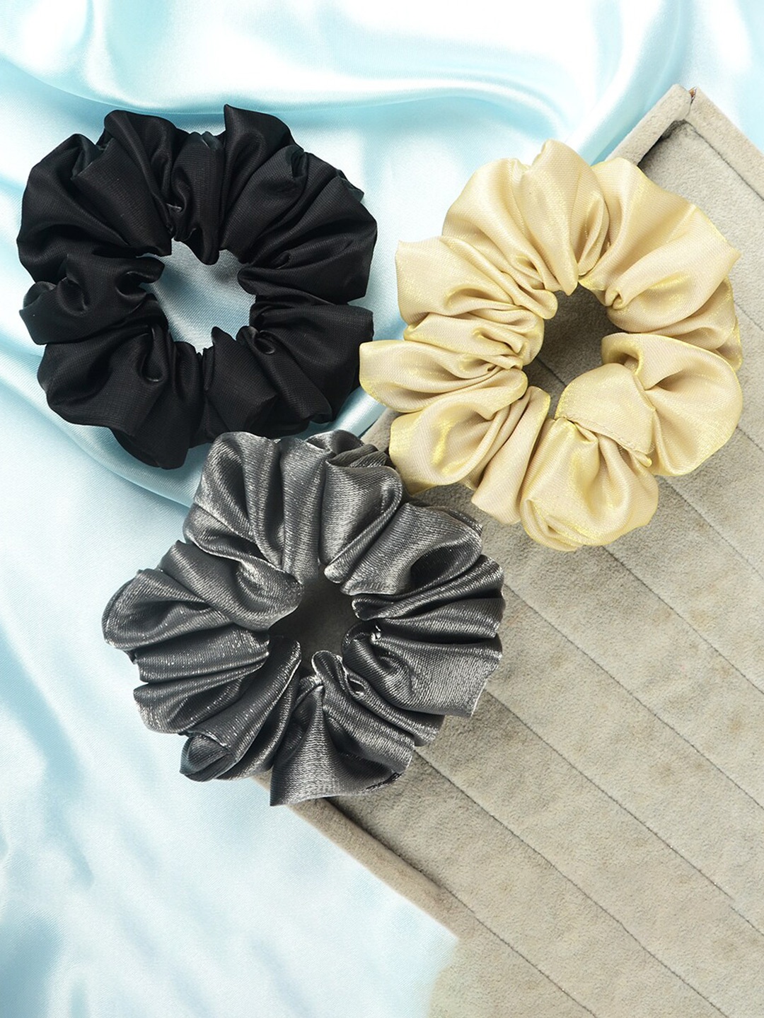 

Radhu & Kabby Women Set Of 3 Scrunchies, Black
