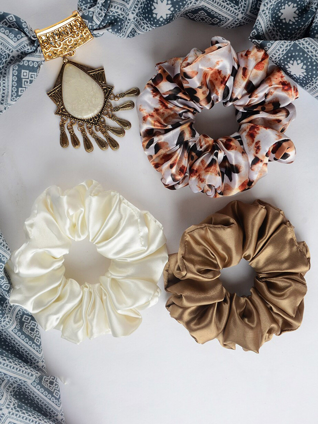 

Radhu & Kabby Women Set Of 3 Scrunchies, Brown