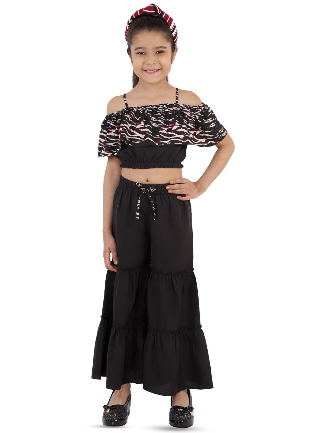 

Kids Cave Girls Printed Top with Palazzos, Black