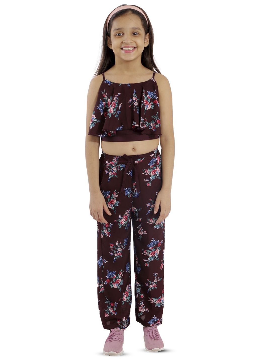 

Kids Cave Girls Printed Top with Palazzos, Maroon