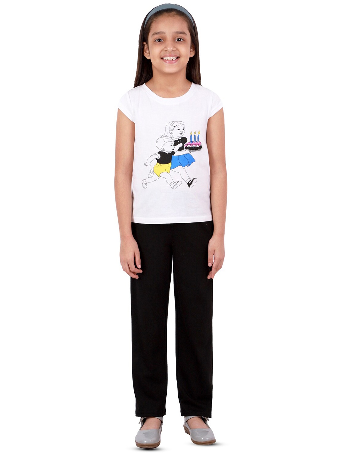 

Kids Cave Girls Printed Top with Trousers, White