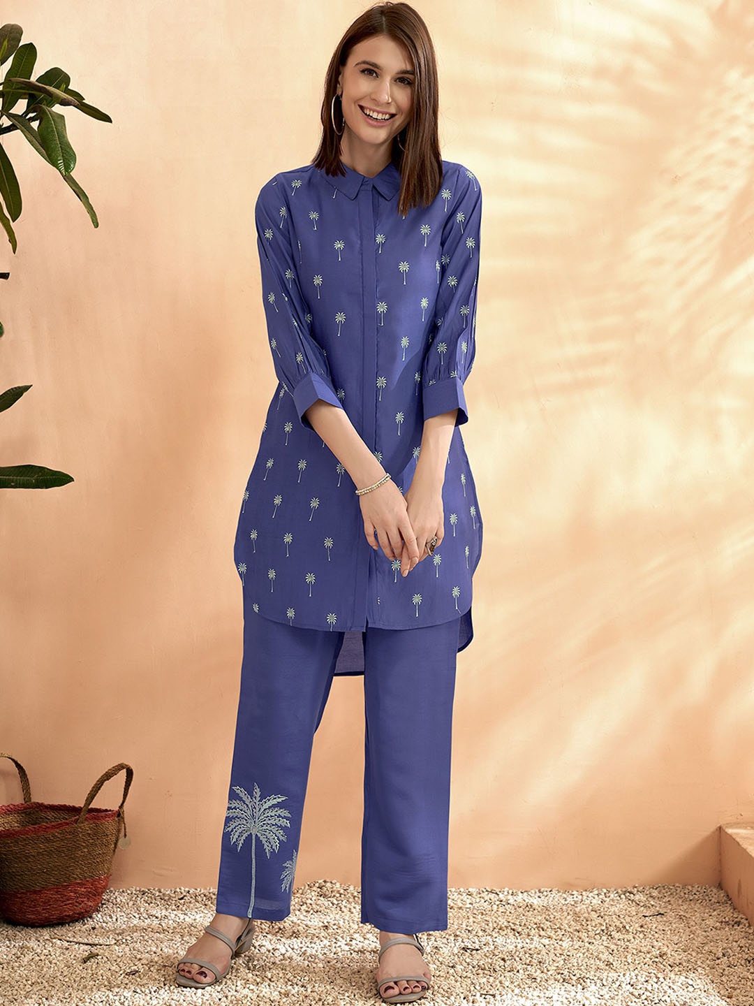 

Anouk Embroidered Tunic Top & Trouser Co-Ords, Blue