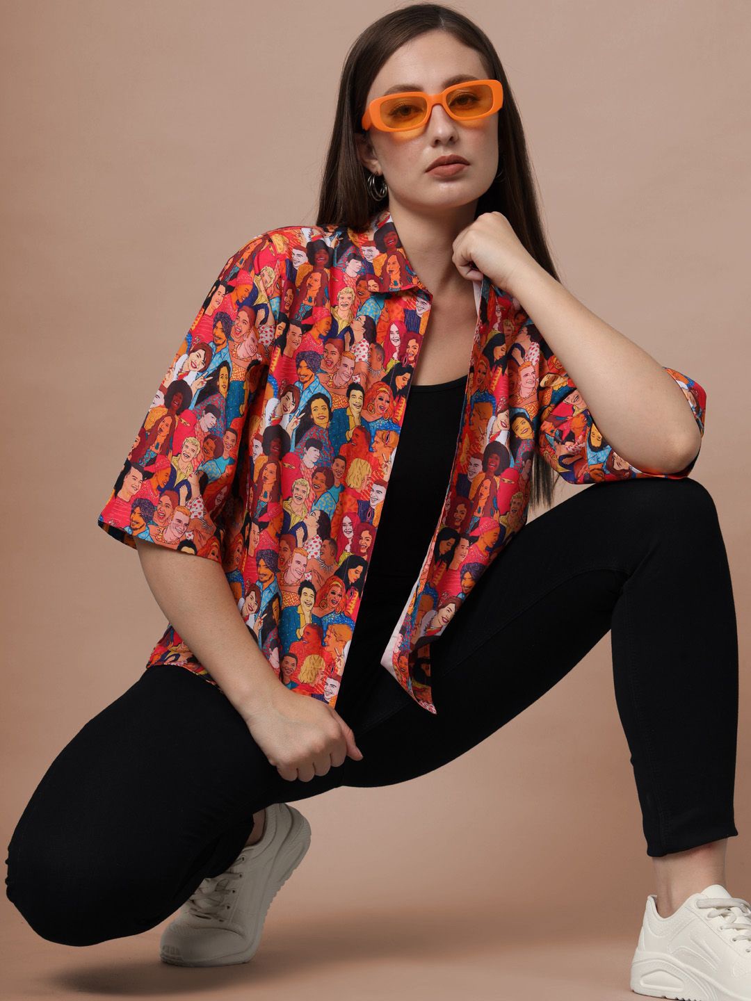 

CHARMGAL Women Classic Abstract Printed Oversized Maroon Shirt