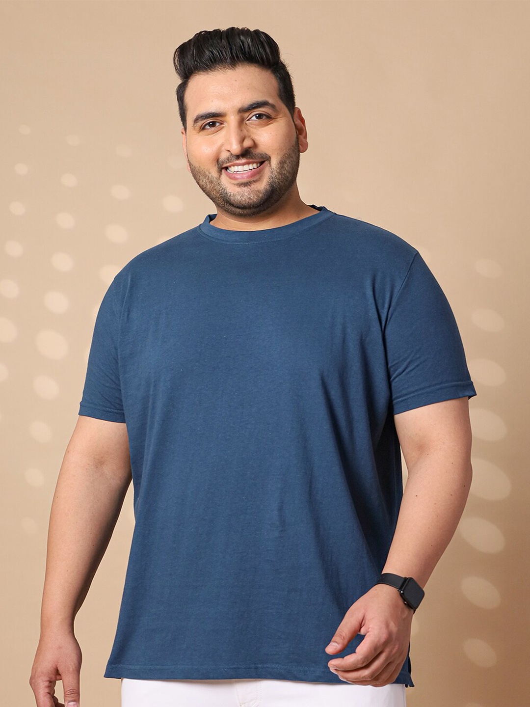 

bigbanana Men Plus Size Bio Finish Solid Round Neck Casual T-shirt, Blue