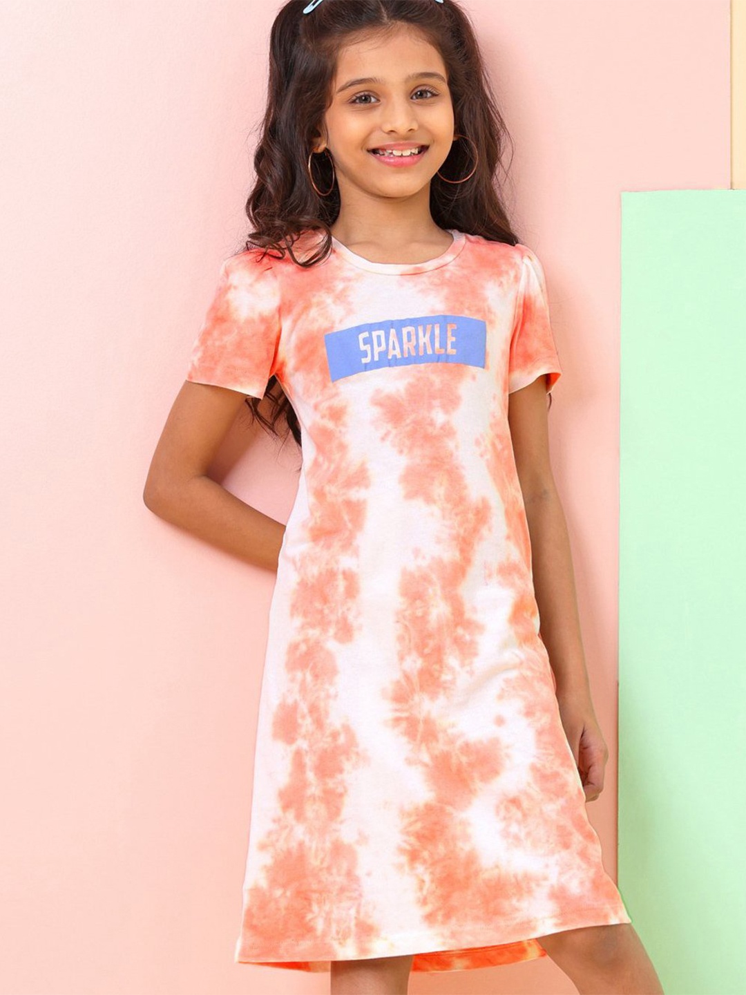 

Hola Bonita Tie and Dye Dyed A-Line Dress, Peach