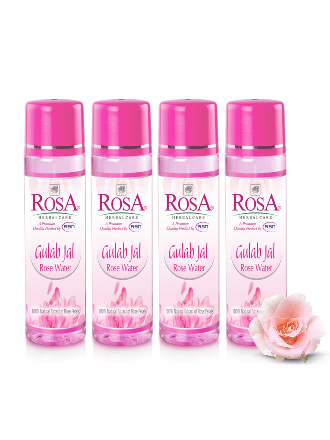 

ROSA Set of 4 Gulab Jal Rose Water with Glycerine - 120 ml each, Pink