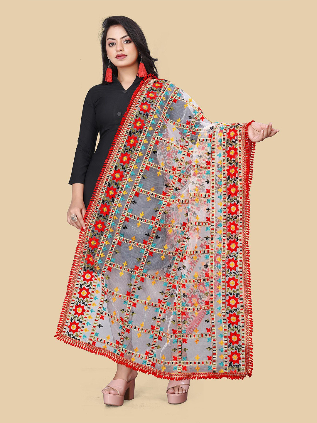 

DHARMEE Embroidered Dupatta, White