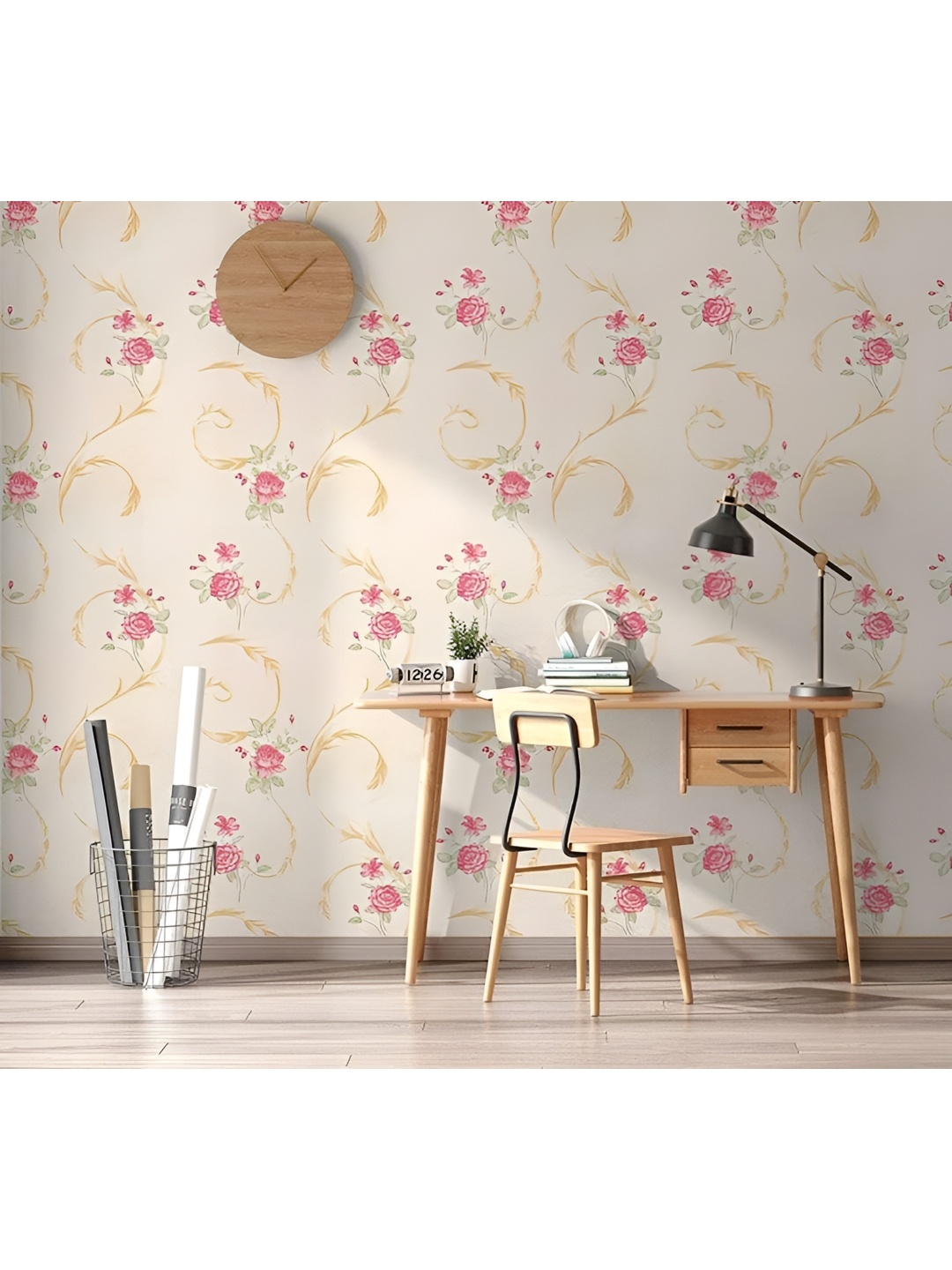 

HOMEMATES Cream & Pink Floral Printed Self Adhesive Waterproof Wall Sticker
