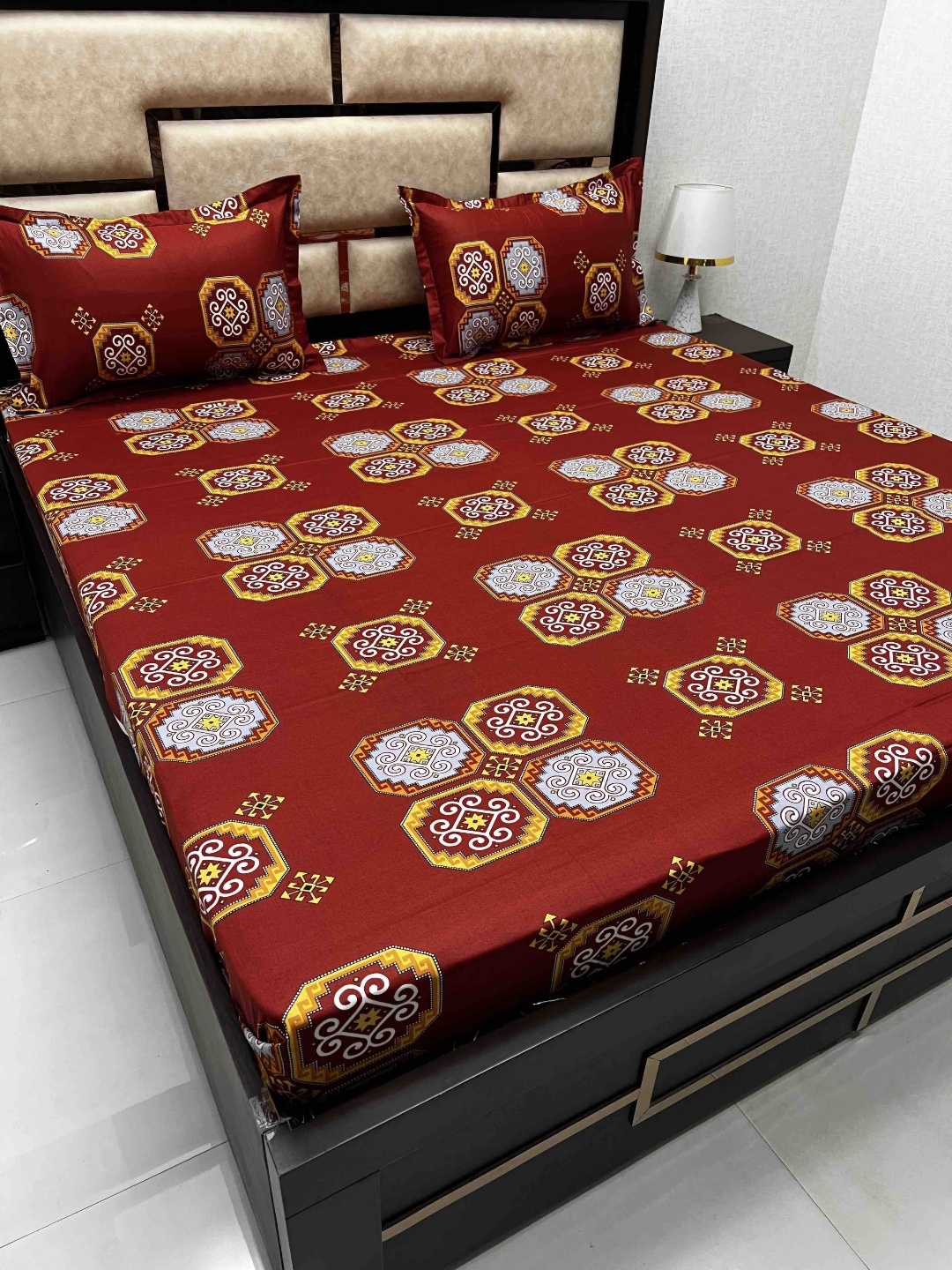 

Pure Decor Red & Yellow Ethnic Motifs Cotton 260 TC Queen Bedsheet with 2 Pillow Covers