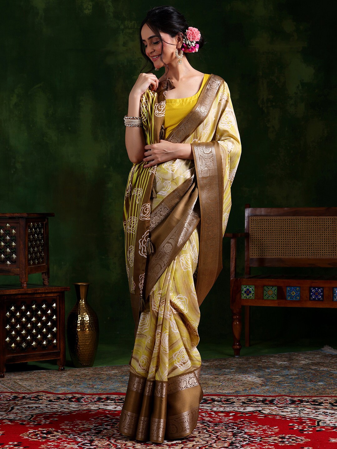 

Libas Floral Zari Saree, Brown