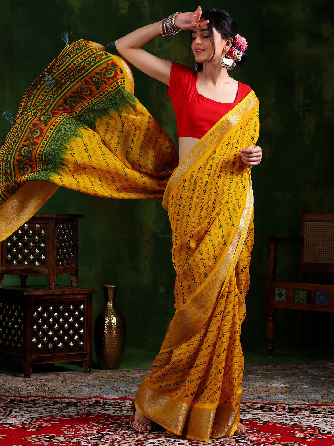 

Libas Floral Zari Saree, Mustard
