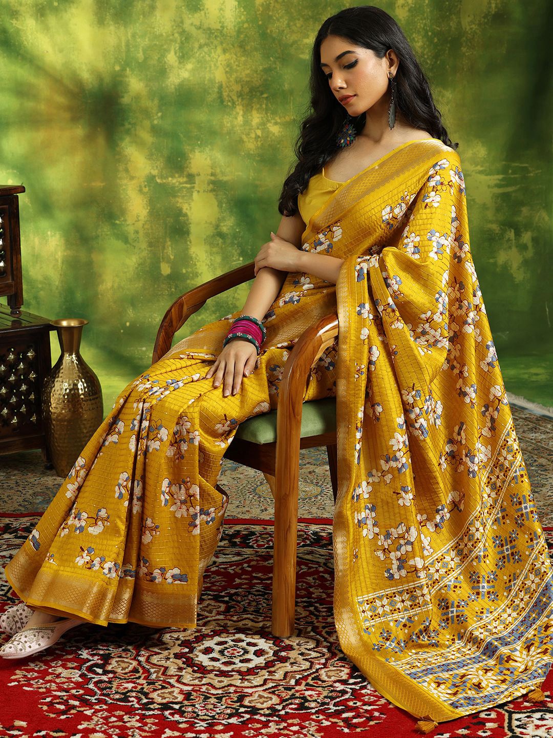 

Libas Floral Zari Saree, Mustard