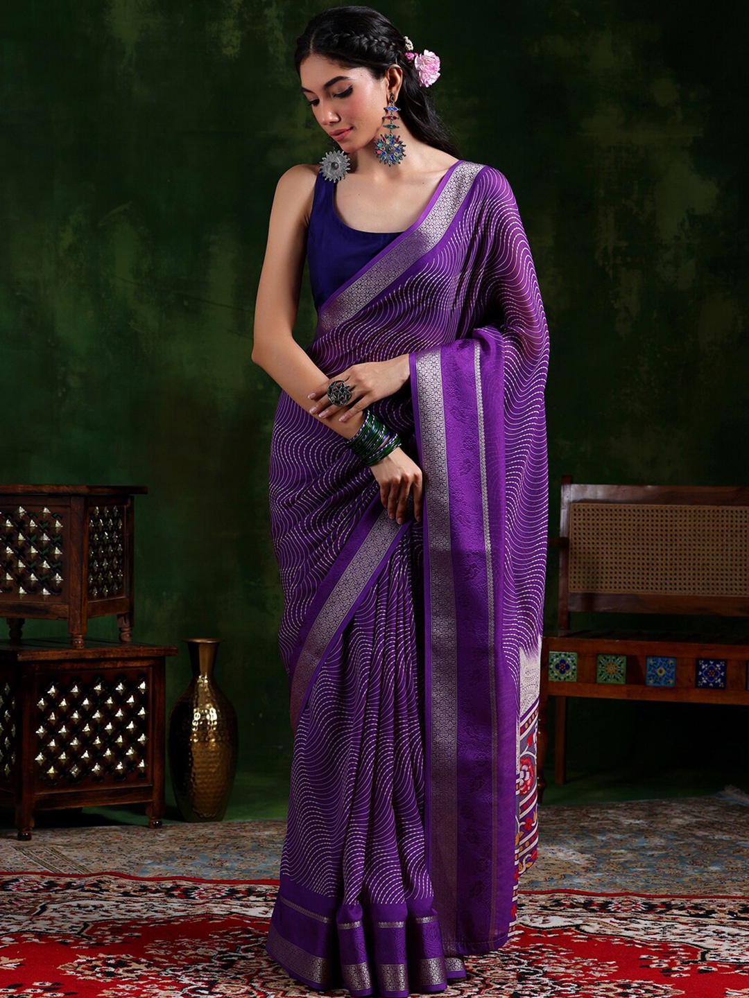 

Libas Striped Zari Saree, Purple