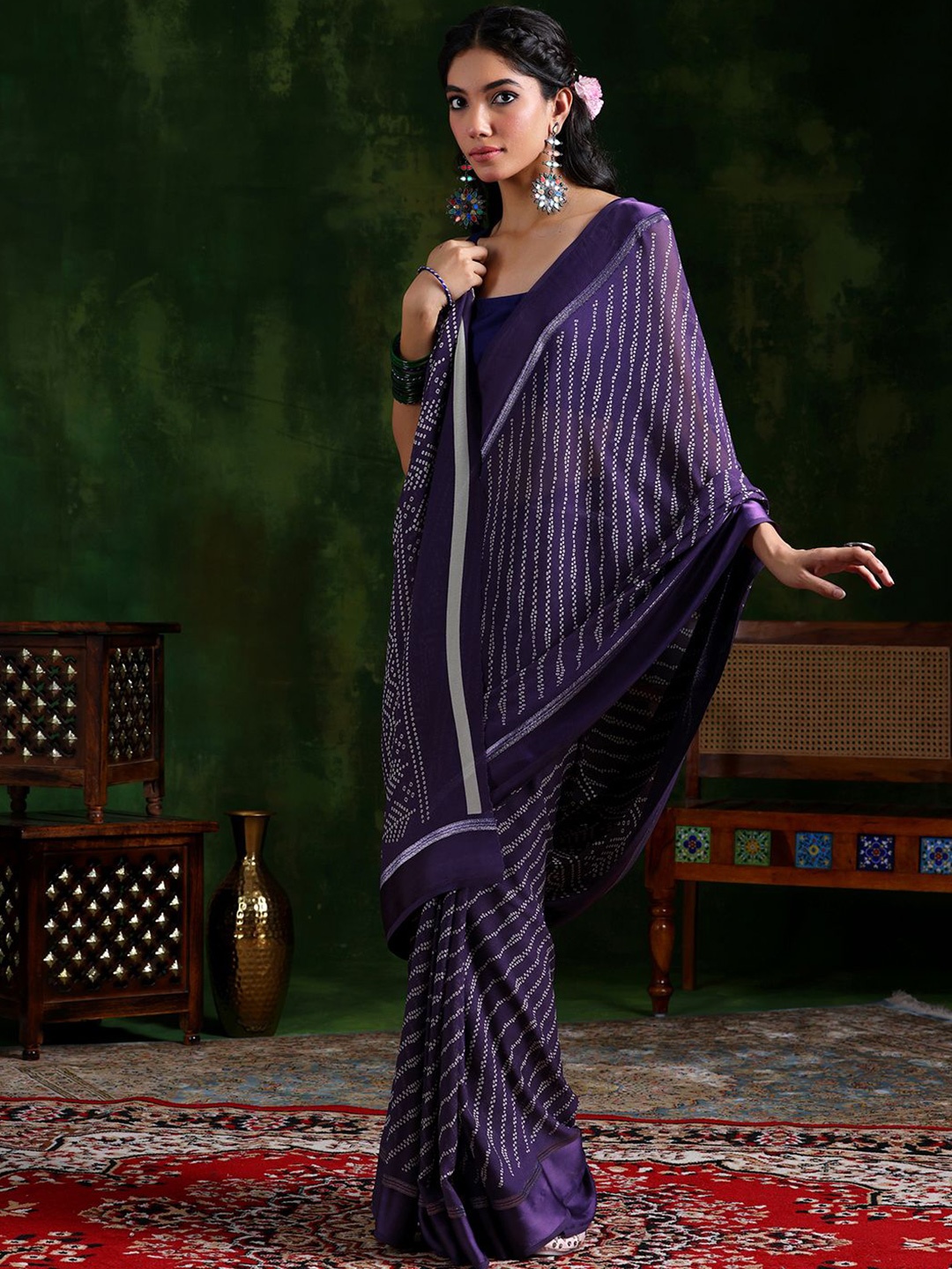 

Libas Bandhani Satin Saree, Purple