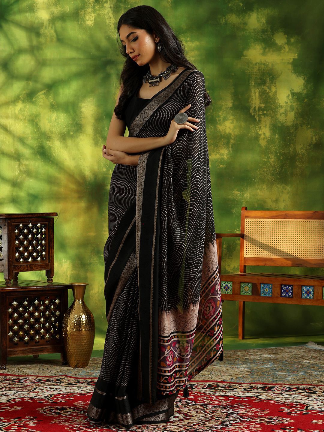 

Libas Woven Design Zari Saree, Black