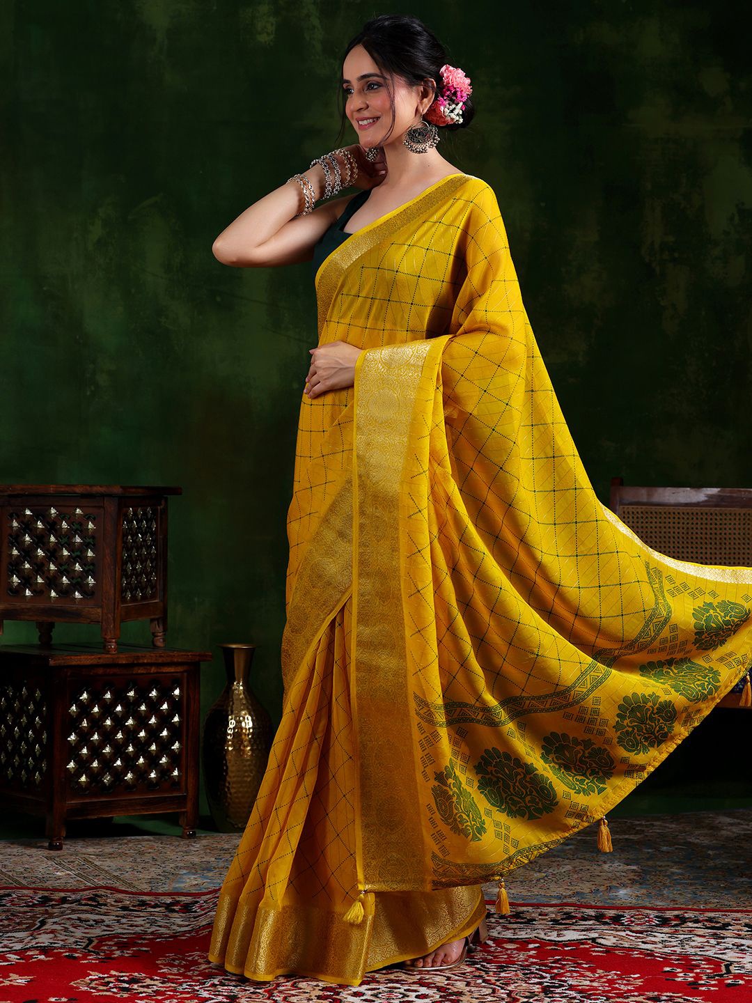 

Libas Checked Zari Saree, Mustard