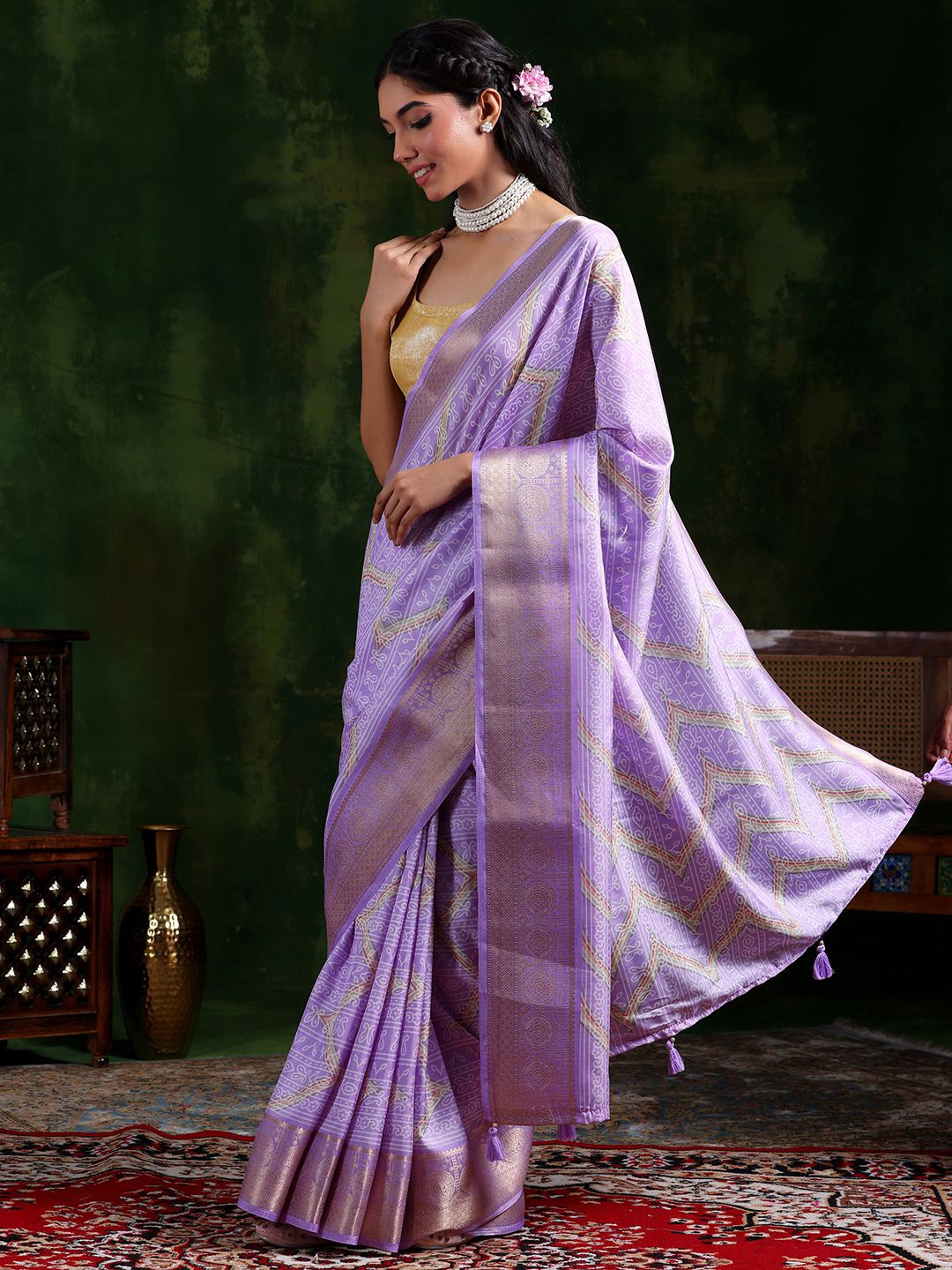 

Libas Paisley Printed Zari Saree, Lavender