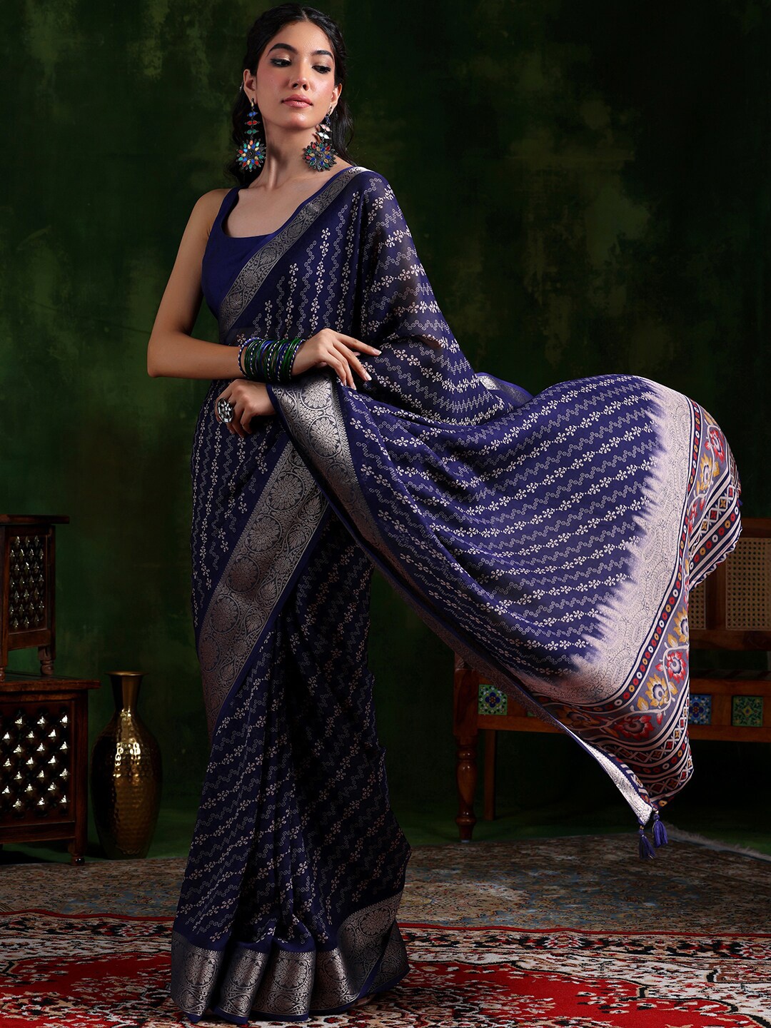 

Libas Woven Design Zari Floral Saree, Purple