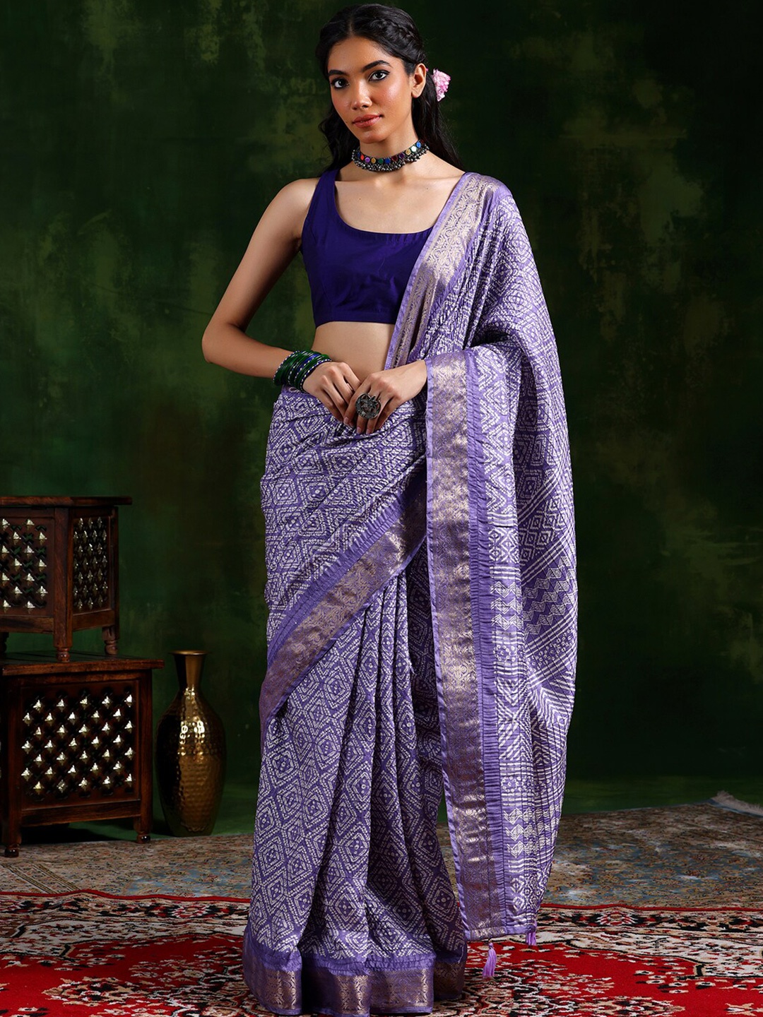 

Libas Printed Zari Saree, Lavender