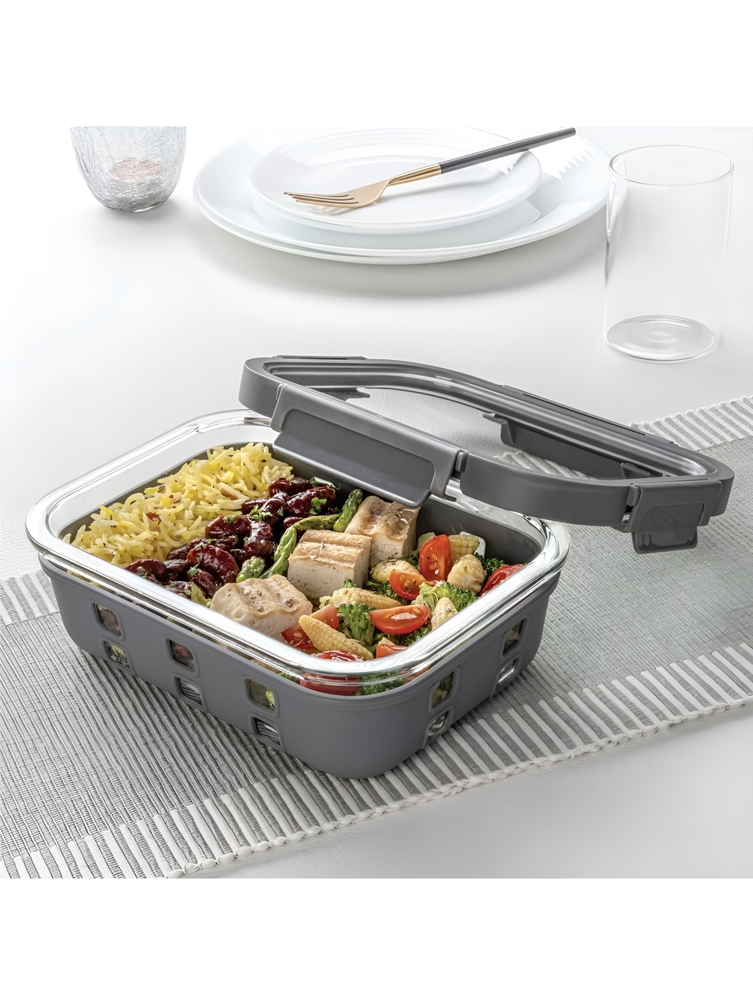 

BOROSIL Grey Glass Lunch Box