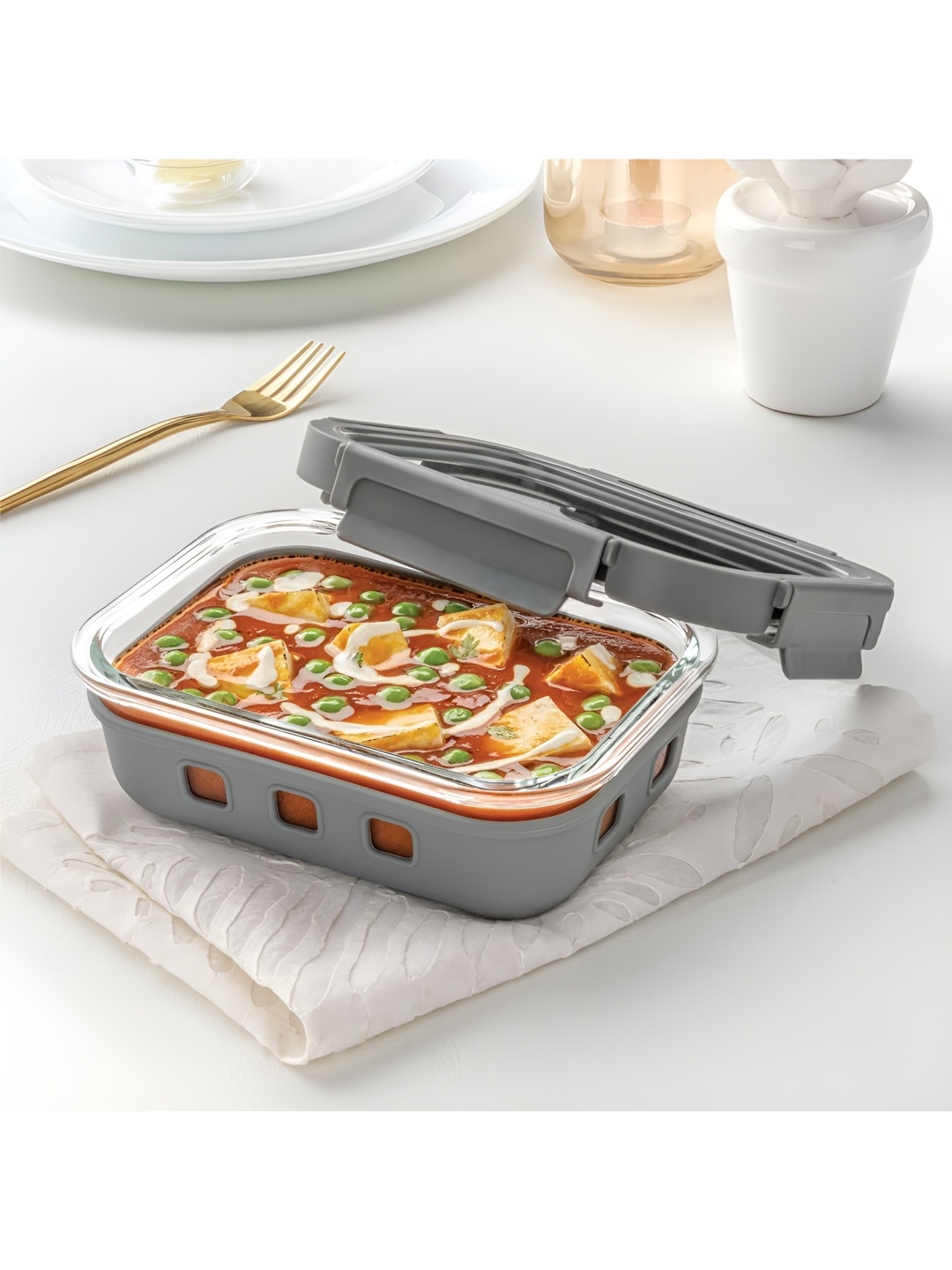 

BOROSIL Glass Lunch Box - 640 ml, Grey