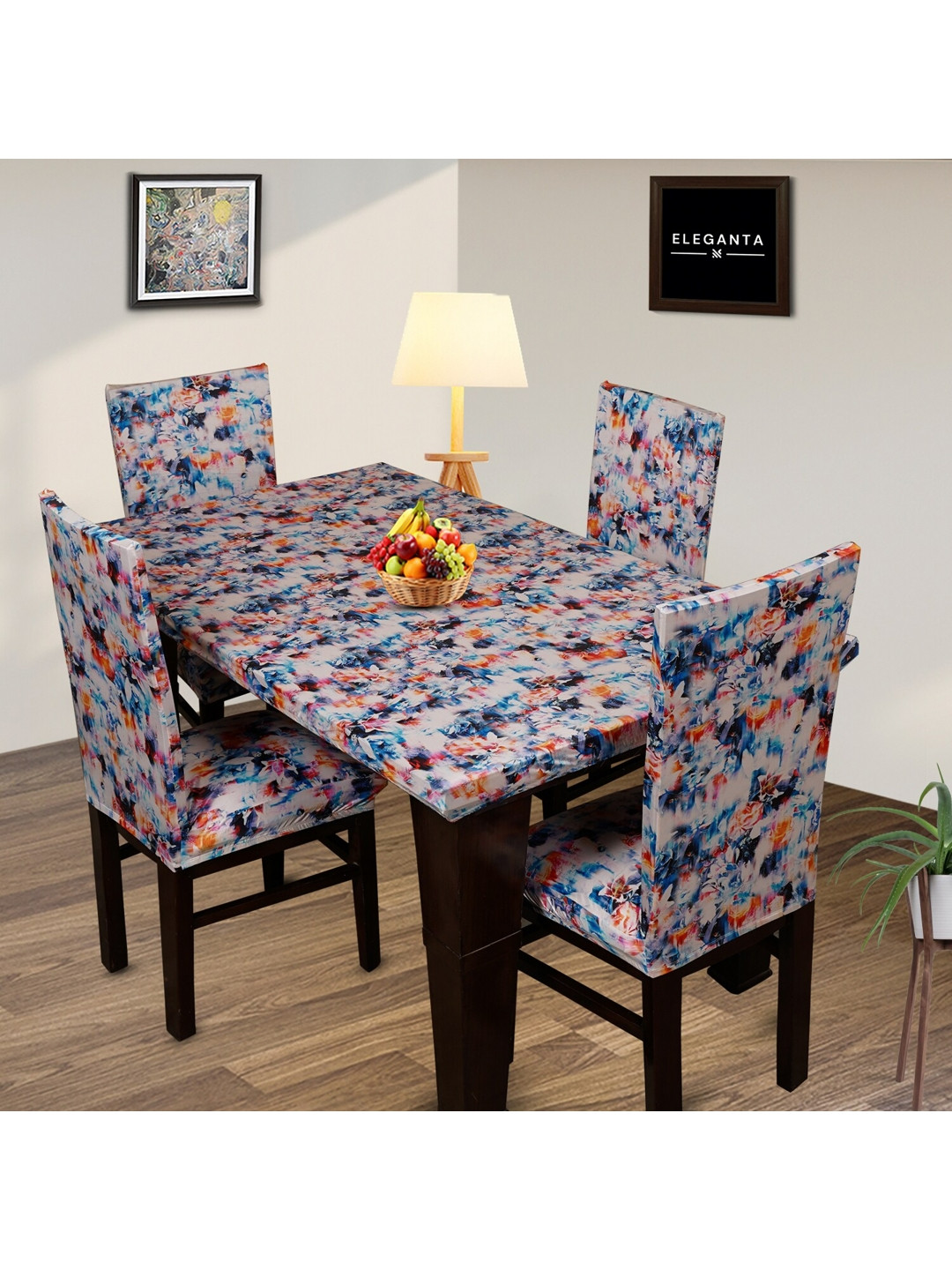 

Eleganta White & Blue 5 Pcs Floral Printed Anti-Slip 4 Seater Chair Covers & Table Cover