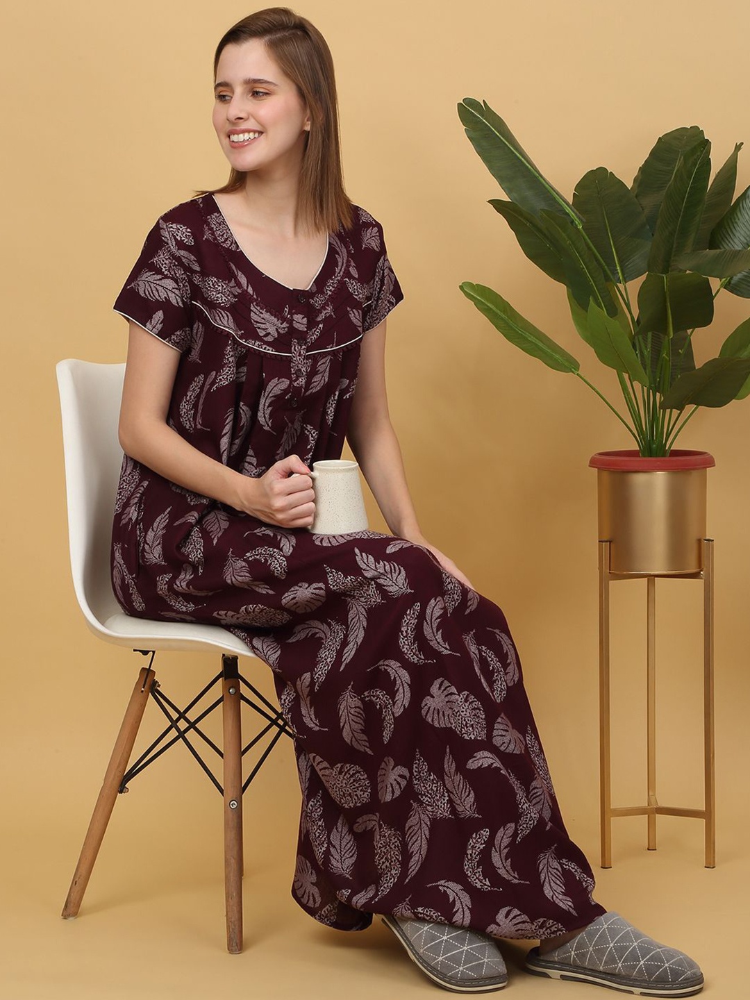 

Sweet Dreams Printed pure cotton Maxi Nightdress, Burgundy